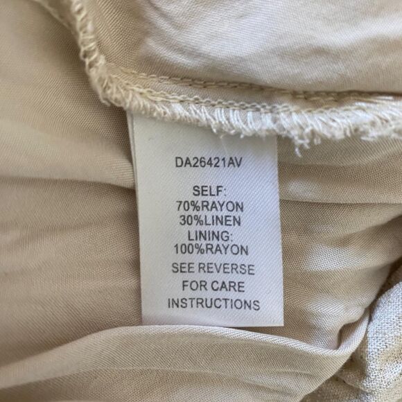 Nude Cream Linen Rayon Blend Romantic Cottage Core Linen Tiered Midi Dress S - Picture 8 of 8